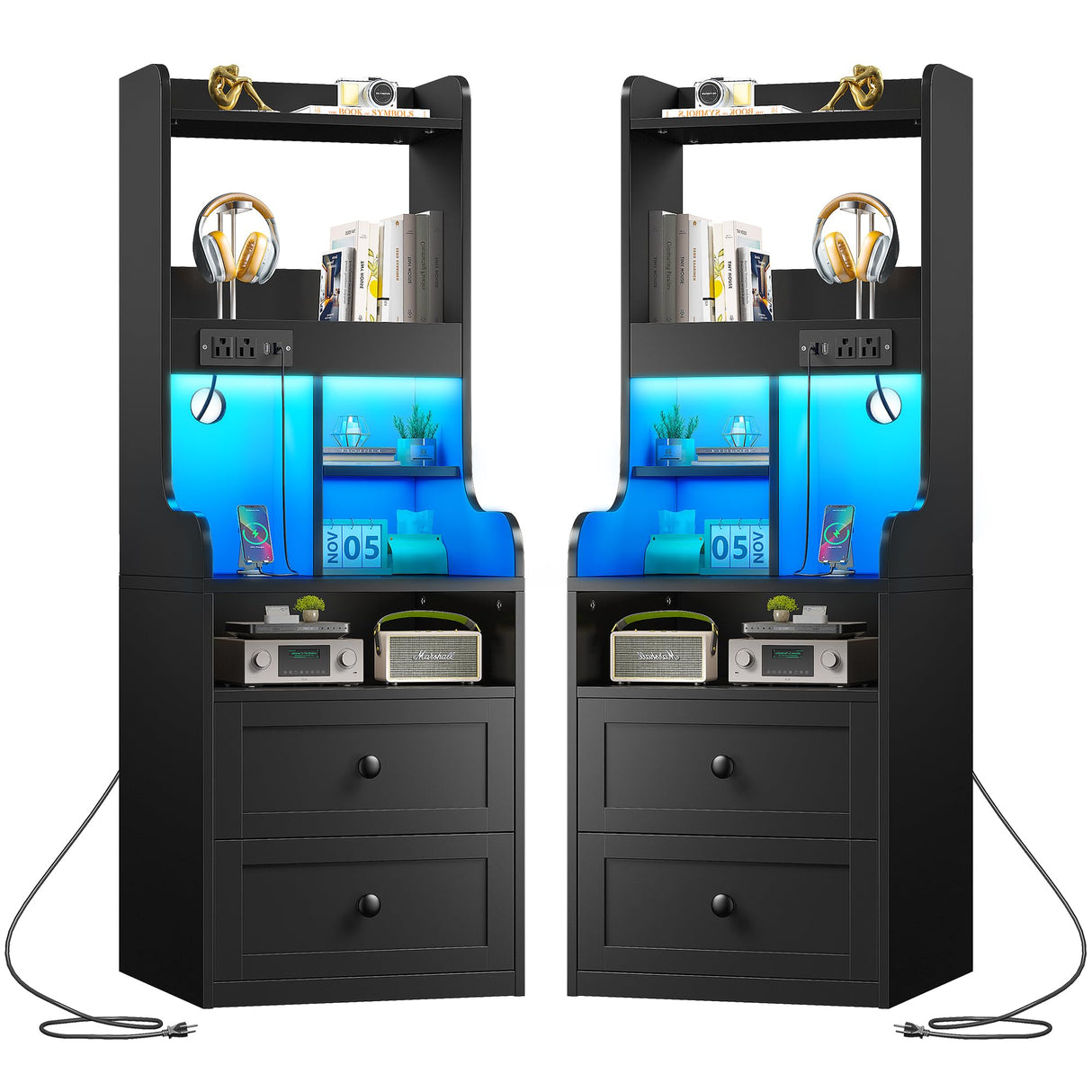 Nightstands Set of 2 with Charging Station