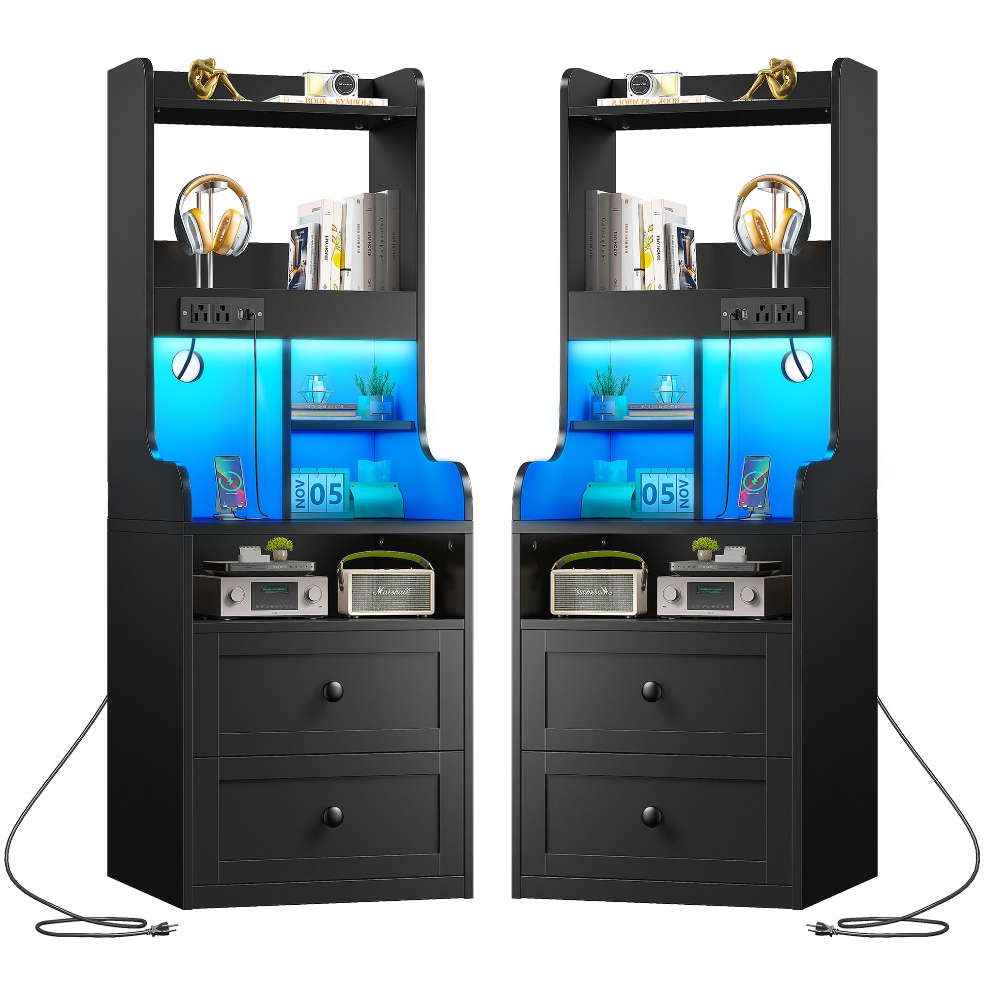 Nightstands Set of 2 with Charging Station