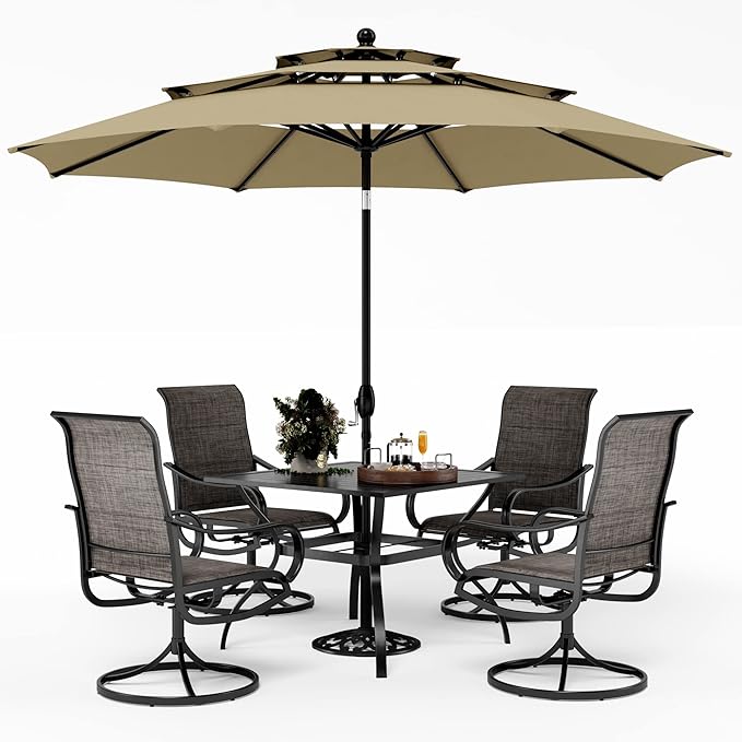 Patio Dining Set with Umbrella for 4, Outdoor Table & Chairs Set