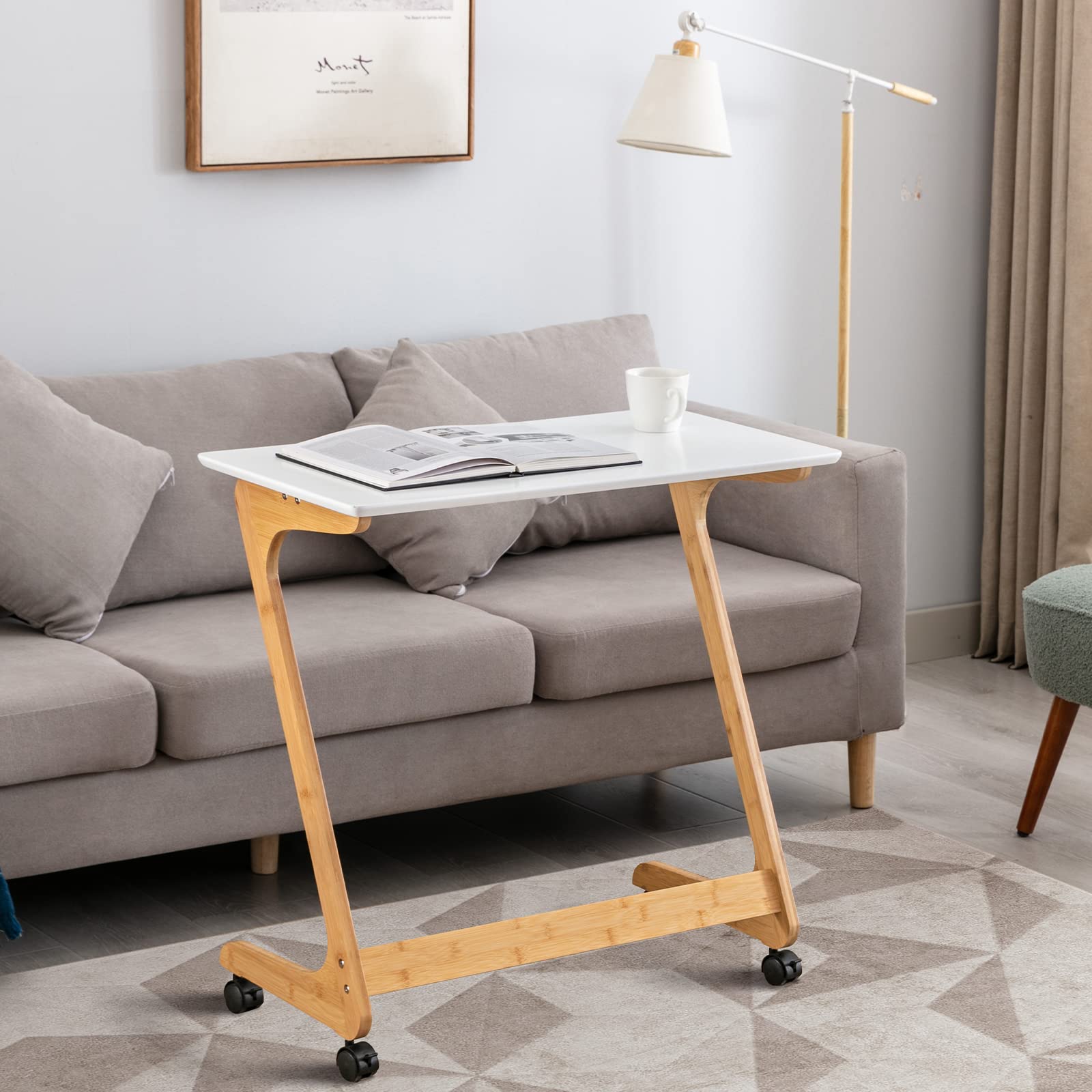 TV Tray Table with Wheels Sofa Side Table with Casters Couch Laptop Desk End Table Snack Tray