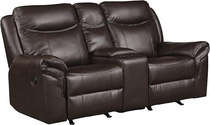 Braelyn Faux Leather Double Glider Reclining Loveseat with Center Console