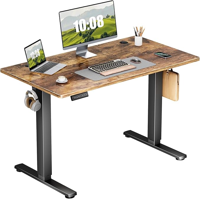 Adjustable Height, 63inch Electric Sit Stand up Desk for Home Office, Modern Rising Work Table for Computer Laptop, Lift Gaming Desk Sturdy Ergonomic Workstation, Rust Brown