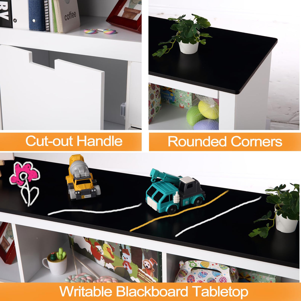 GarveeHome Kids Toy Storage Organizer - Large Storage Cabinet, Spacious Blackboard Desktop, Sturdy and Safe, Movable Drawers, for Bedroom, Playroom, Nursery, Kindergarten, White