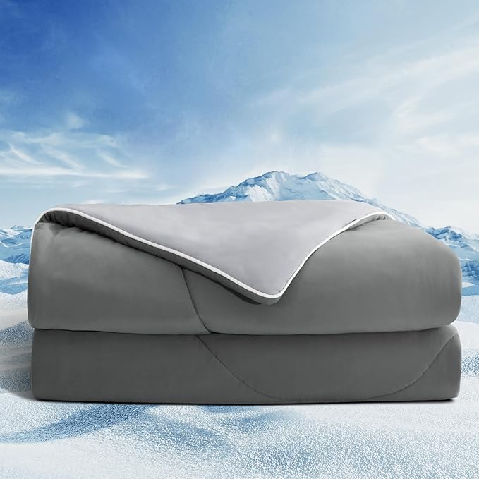 Cooling Comforter Queen Size - Summer Blue & Grey Double-Sided Cool Blanket