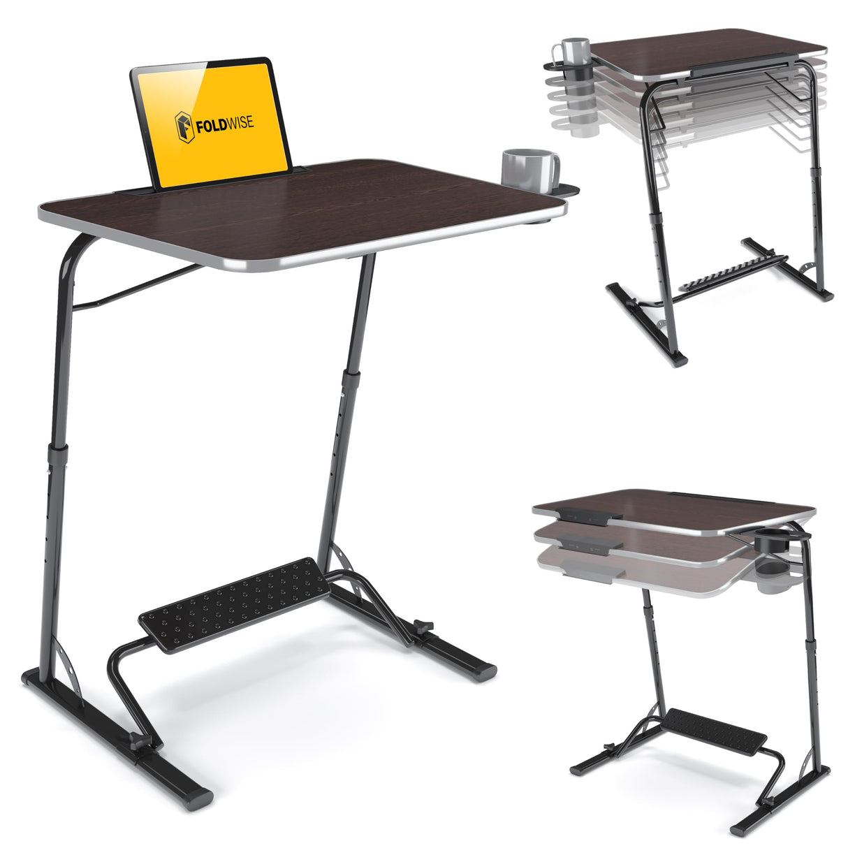 Large Folding TV Tray Table - Wooden Height & Angle Adjustable Laptop Table