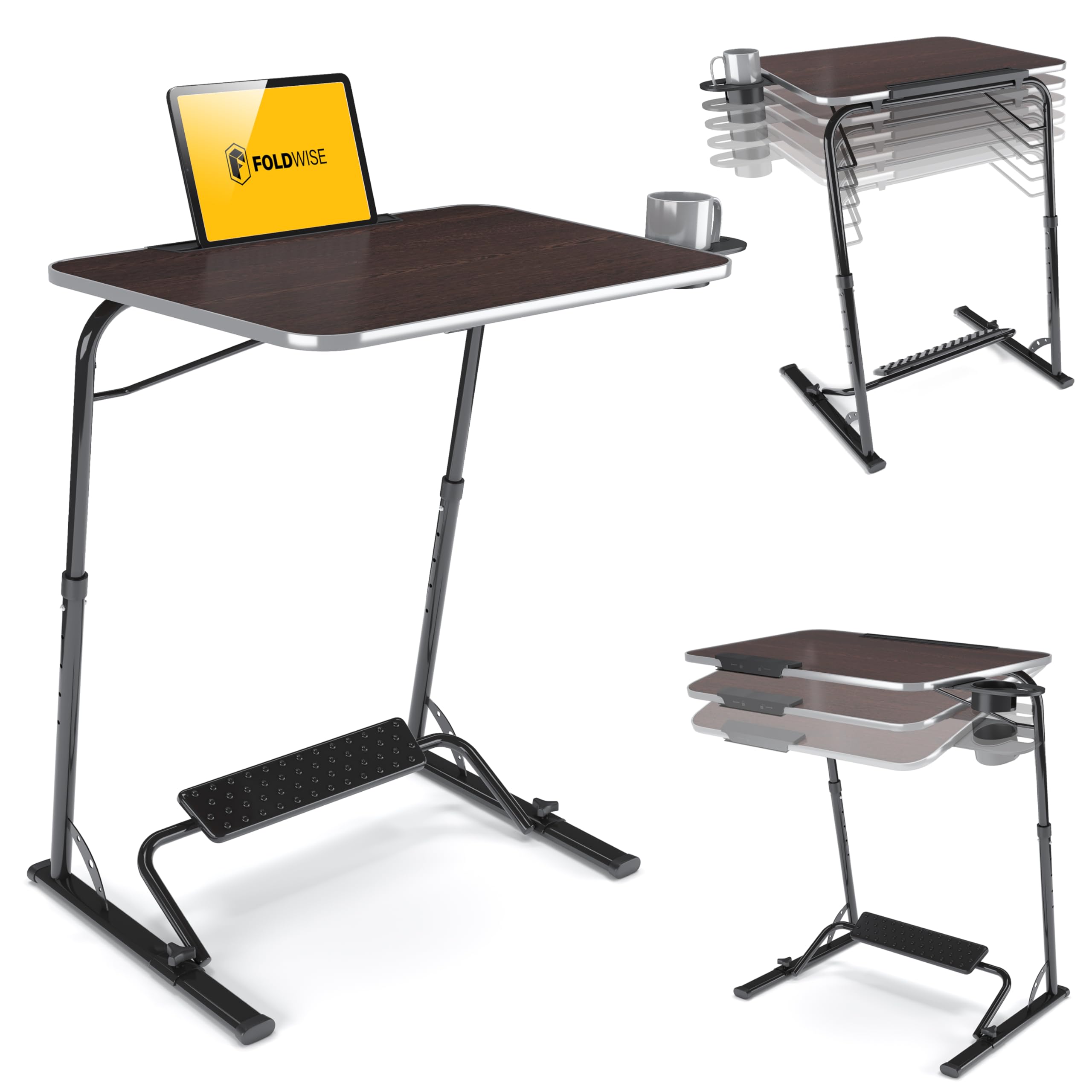 Large Folding TV Tray Table - Wooden Height & Angle Adjustable Laptop Table