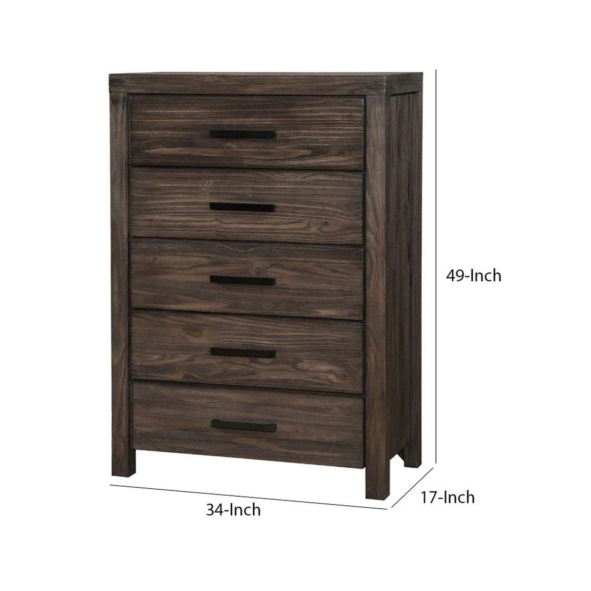 Benjara Wire-Brushed Wooden Chest with Metal Bar Handles