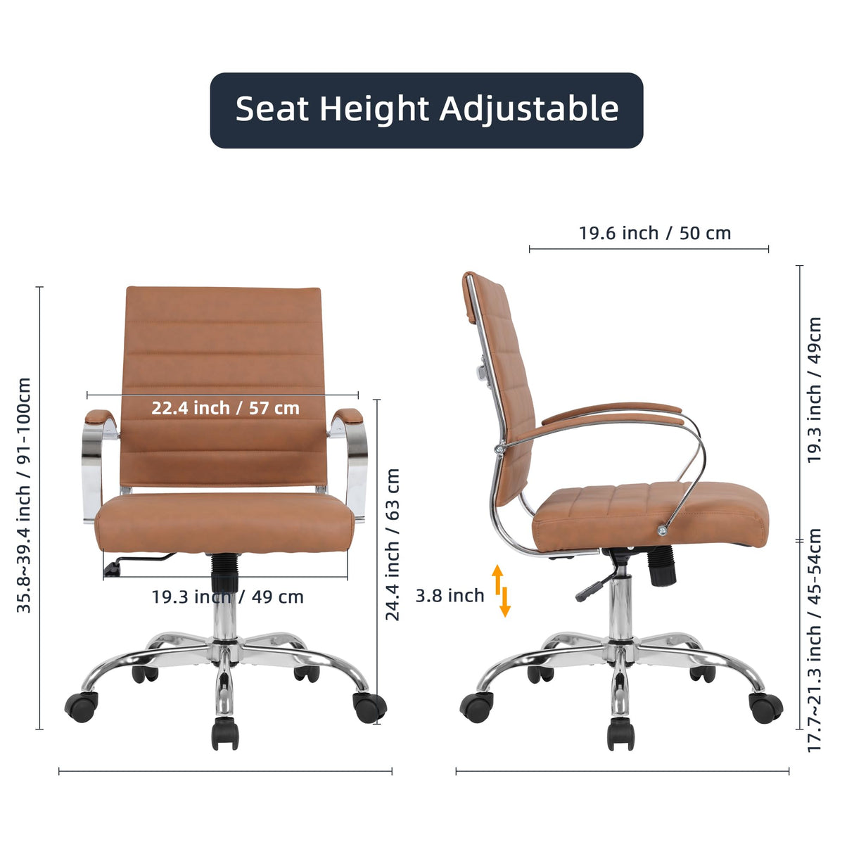 Mid Back Office Chair - PU Leather Executive Desk Chair with Wheels