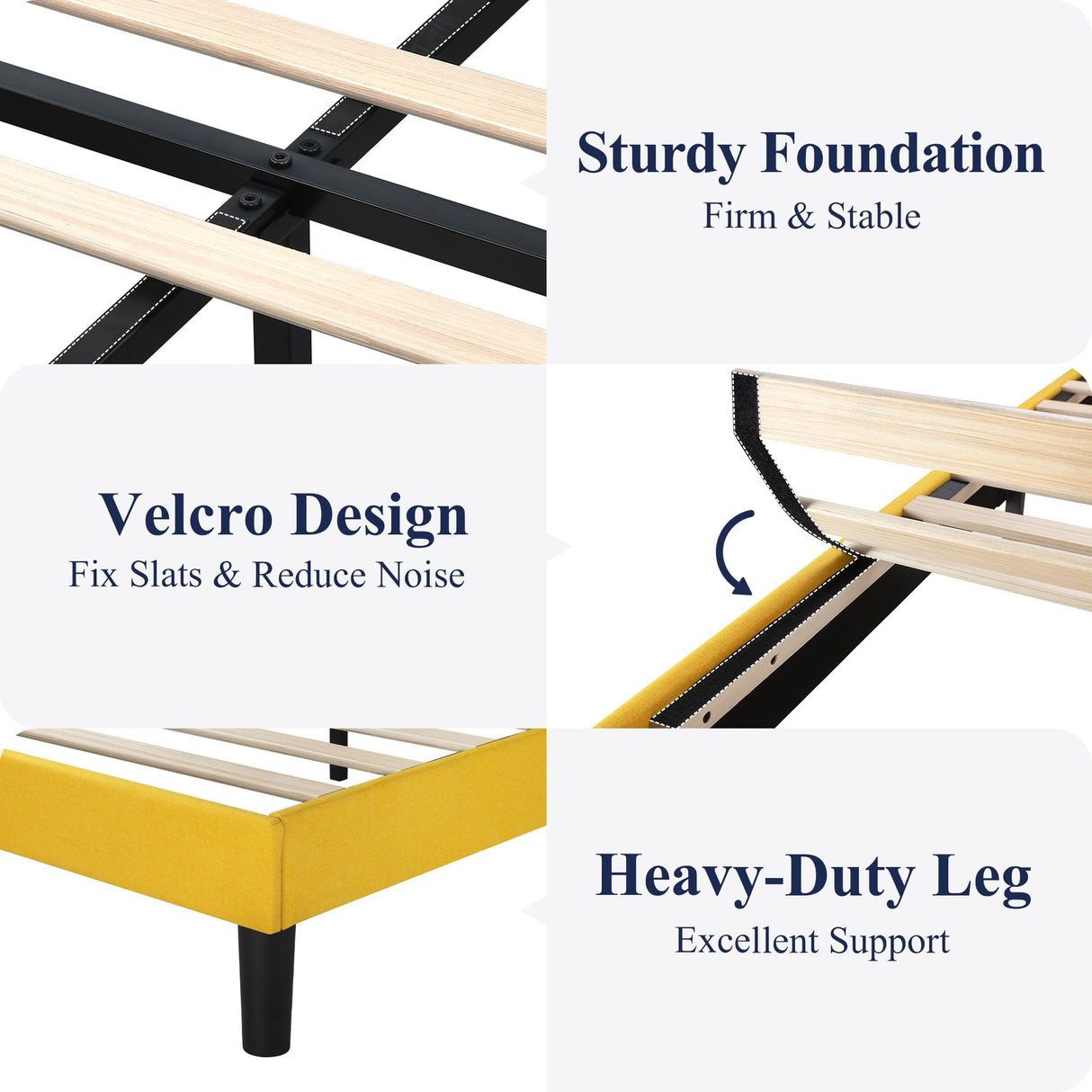 King Size Bed Frame, Platform Bed Frame with Upholstered Headboard, Modern Deluxe Winback,