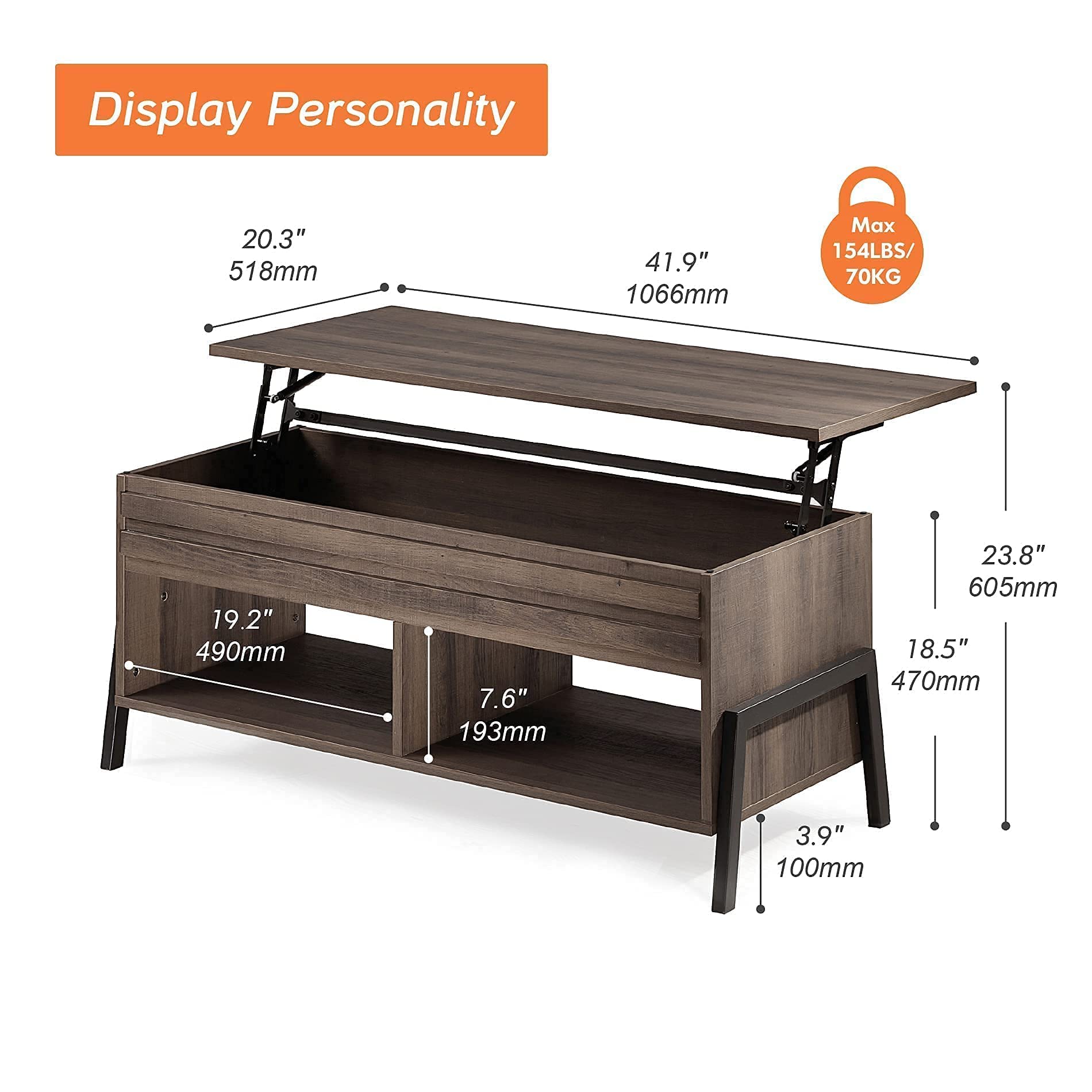 Modern Lift Top Coffee Table with Storage, Wood Living Room Tables
