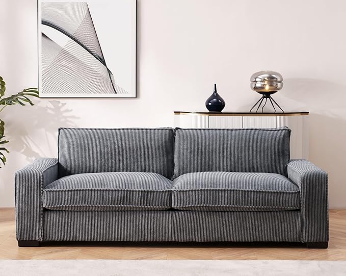 Luxe Living Room Sofa with Soft Corduroy Upholstery, Streamlined Design