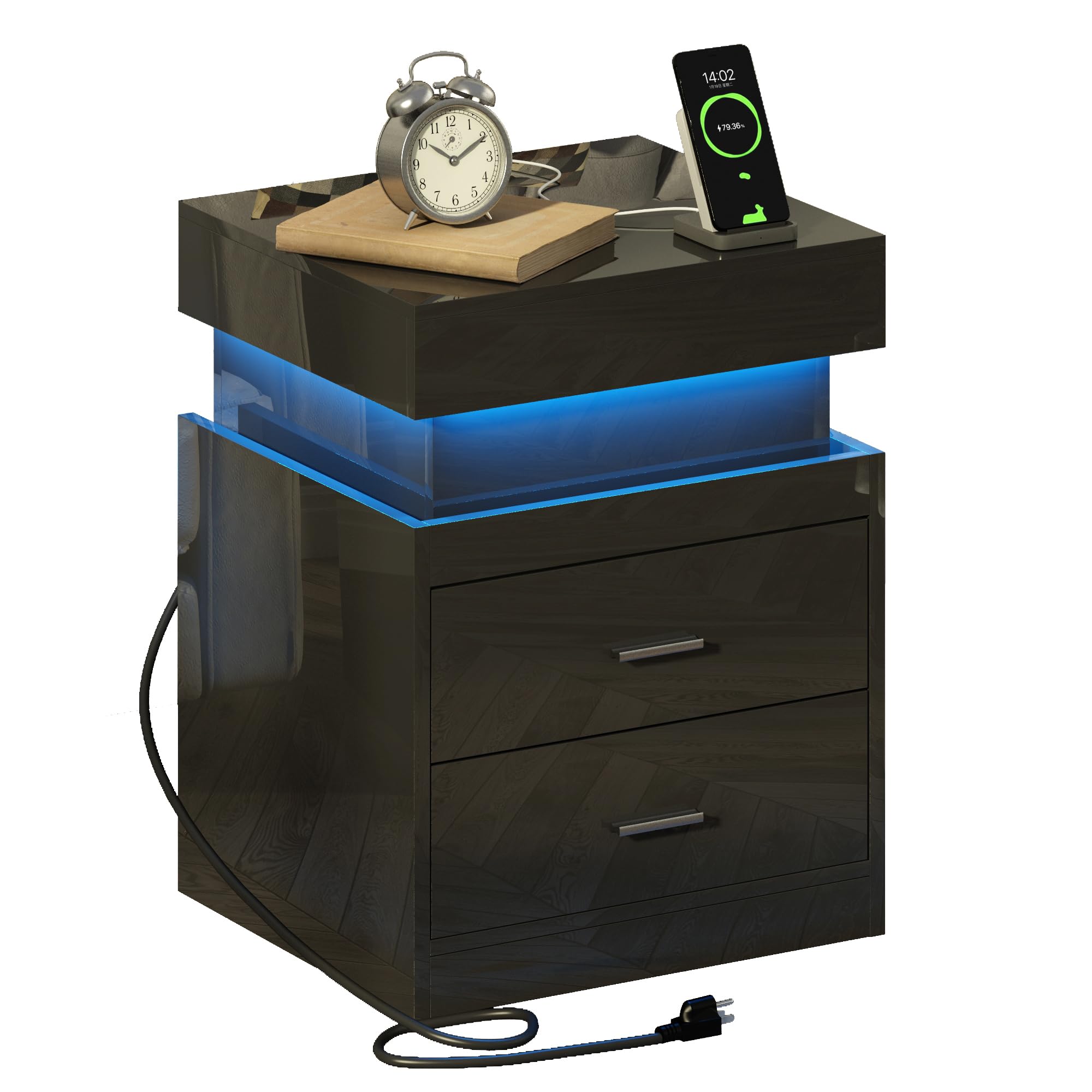 LED Nightstand with Charging Station,Smart Night Stand
