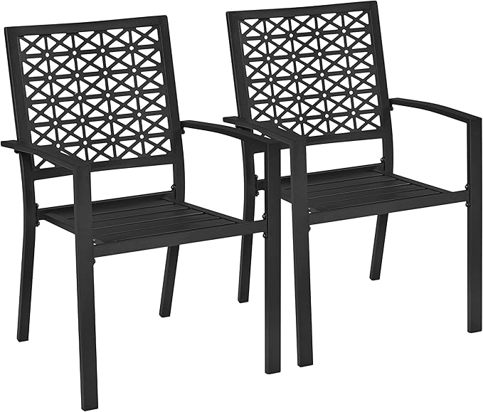 Outdoor Patio Dining Chairs Set of 6 with Armrests and Metal Frame