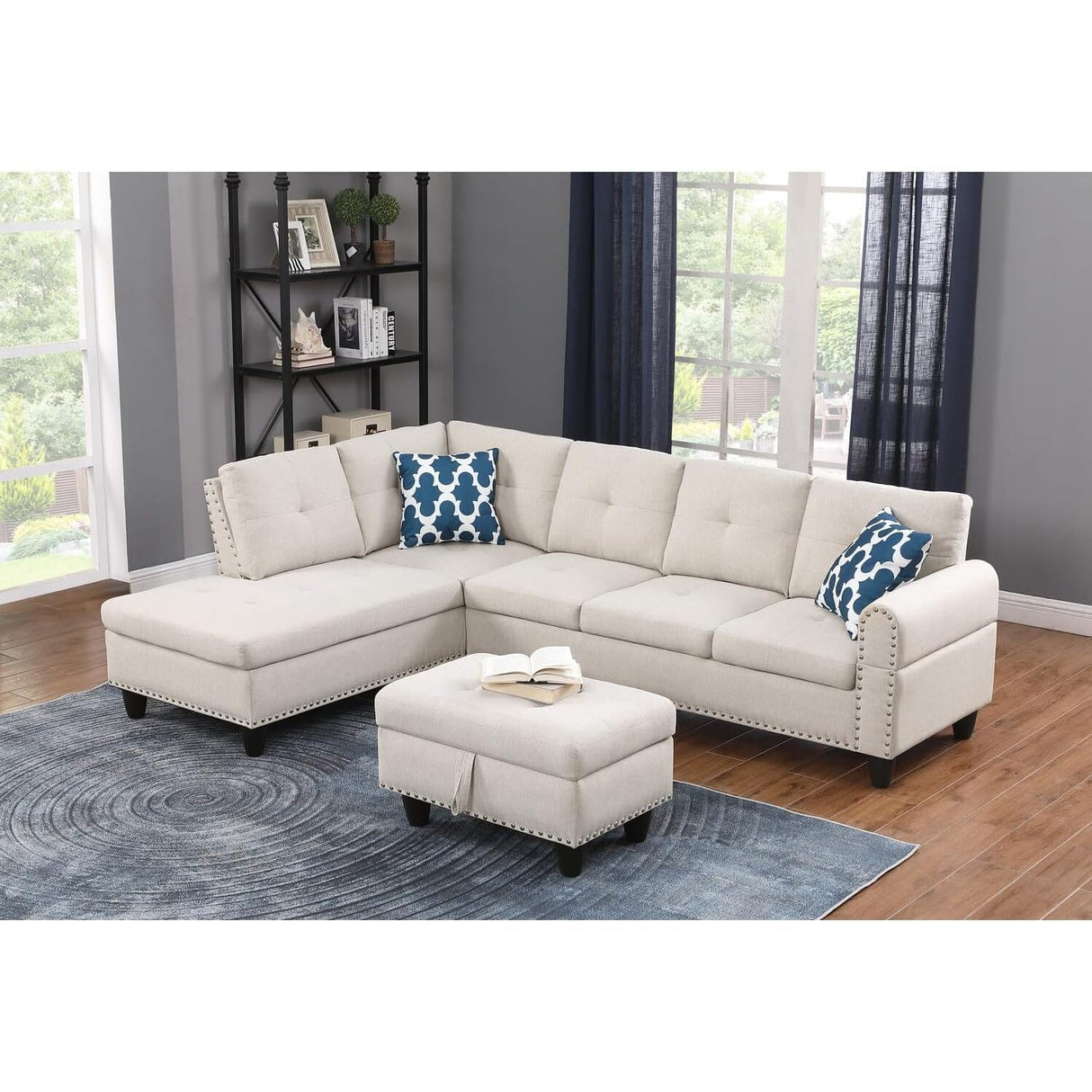 Sophisticated Simplicity Sectional Sofa with Ottoman, Living Room Set