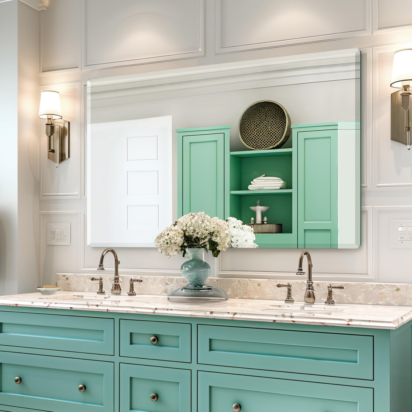 Beveled Mirror, Wall Mirror , Frameless Rectangle Bathroom Mirror