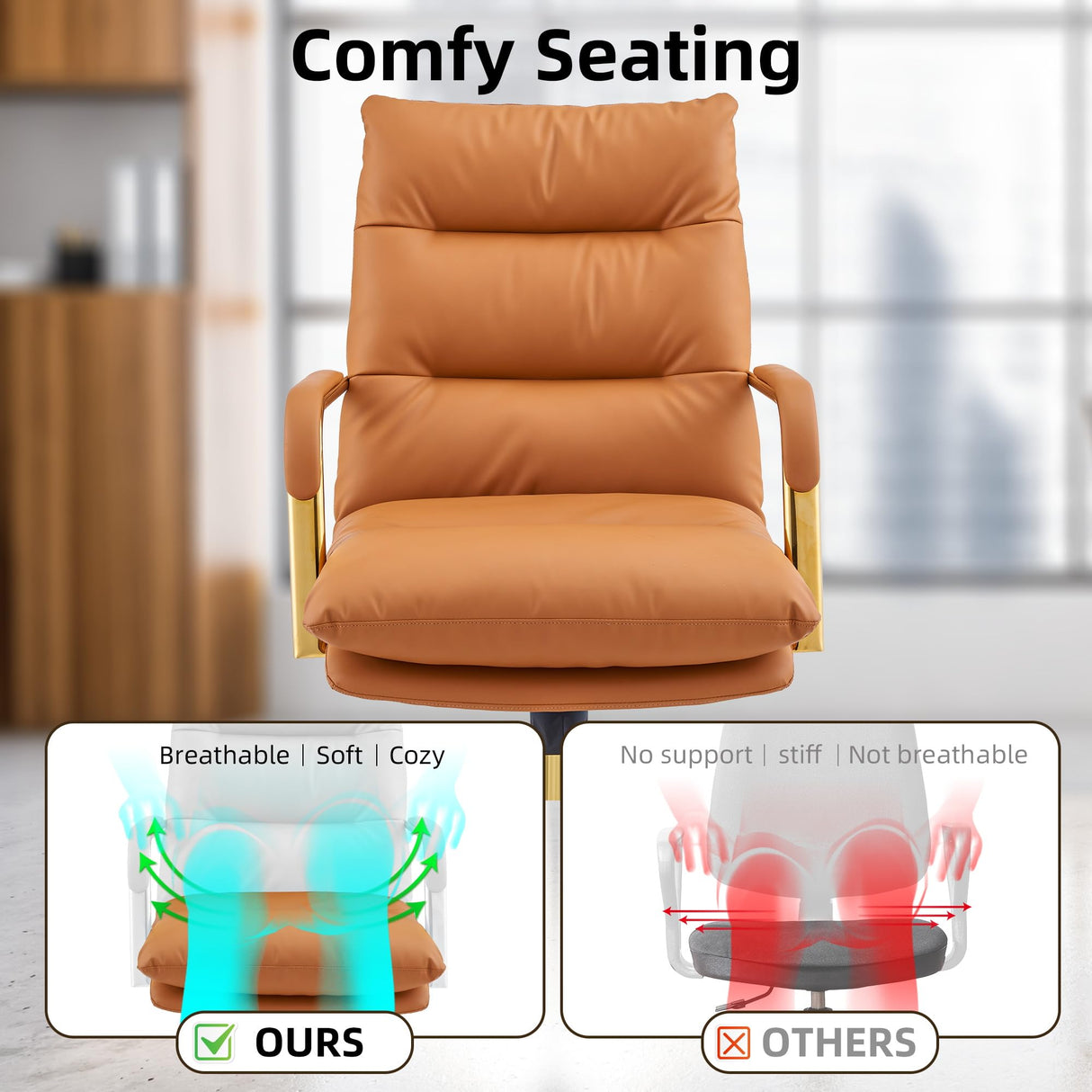 Executive Gold Office Chair - Leather Desk Chair with Armrests