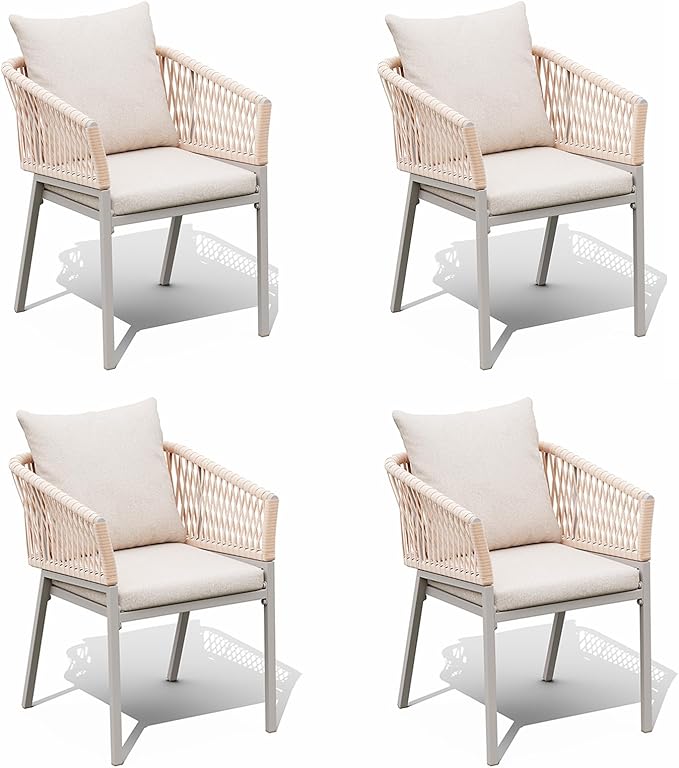 Patio Dining Chairs Set of 2, Outdoor Aluminum Dining Chairs with Woven Rope