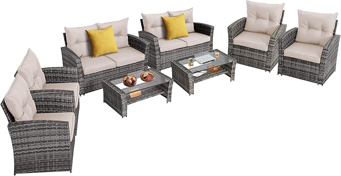Outdoor Conversation Sets 8-Piece Wicker Rattan Sectional Sofa