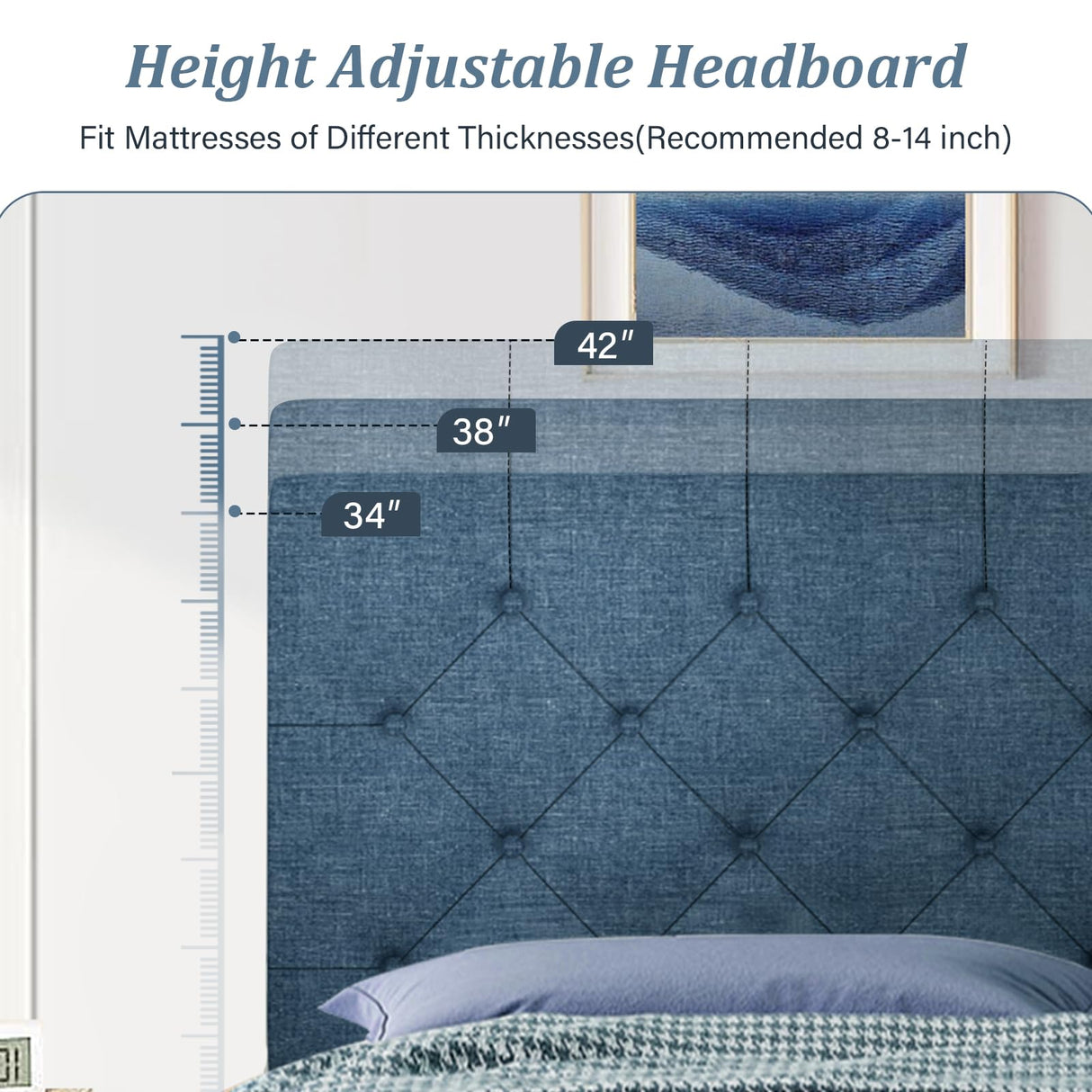 Full Size Bed Frame with Button Tufted Headboard, Upholstered Platform Bed with Wooden Slats Support, No Box Spring Needed, Easy Assembly, Navy Blue