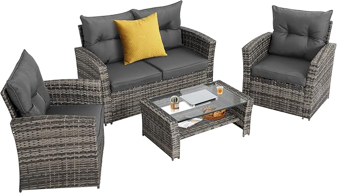 Outdoor Conversation Sets 8-Piece Wicker Rattan Sectional Sofa