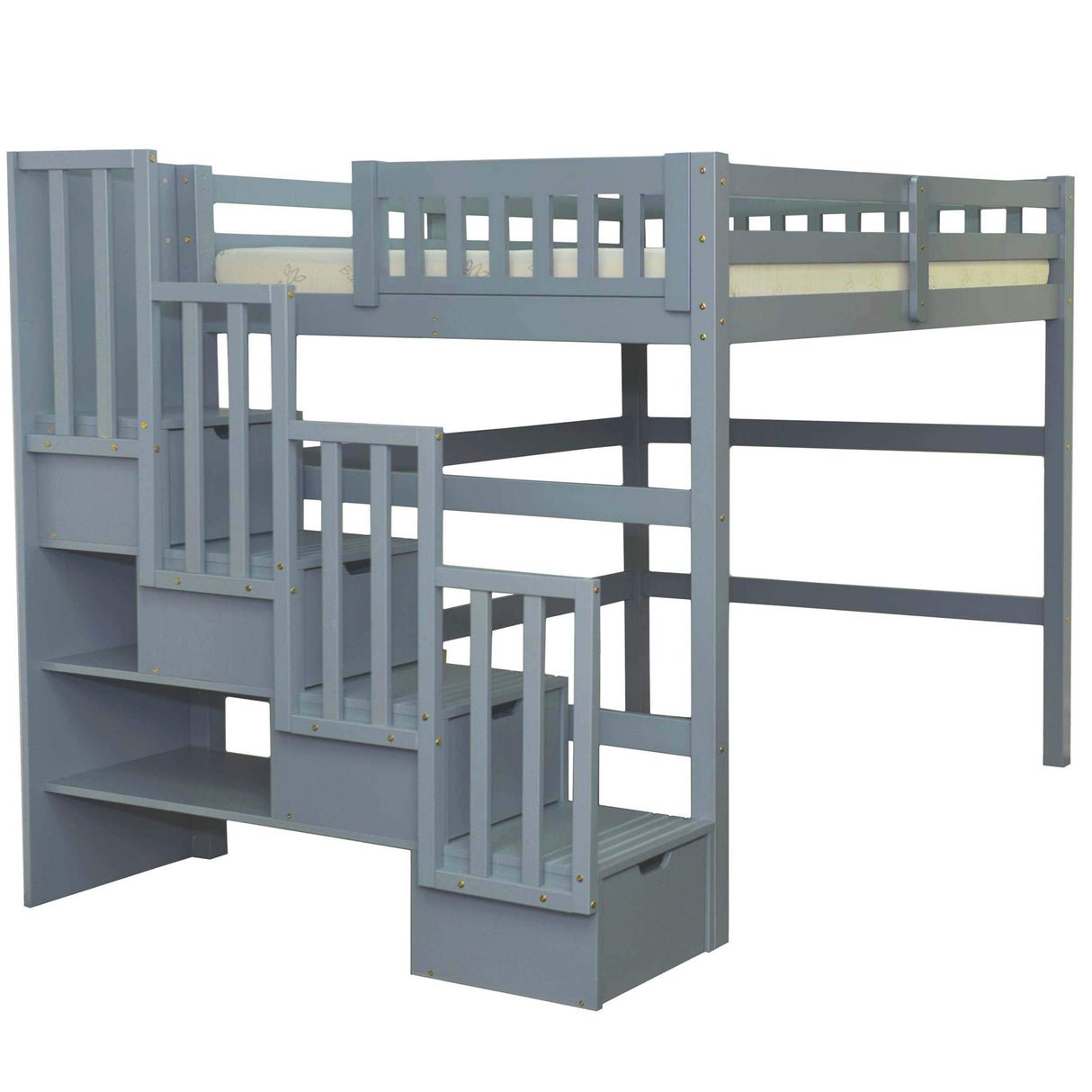 Full Size Staircase Loft Bed Grey