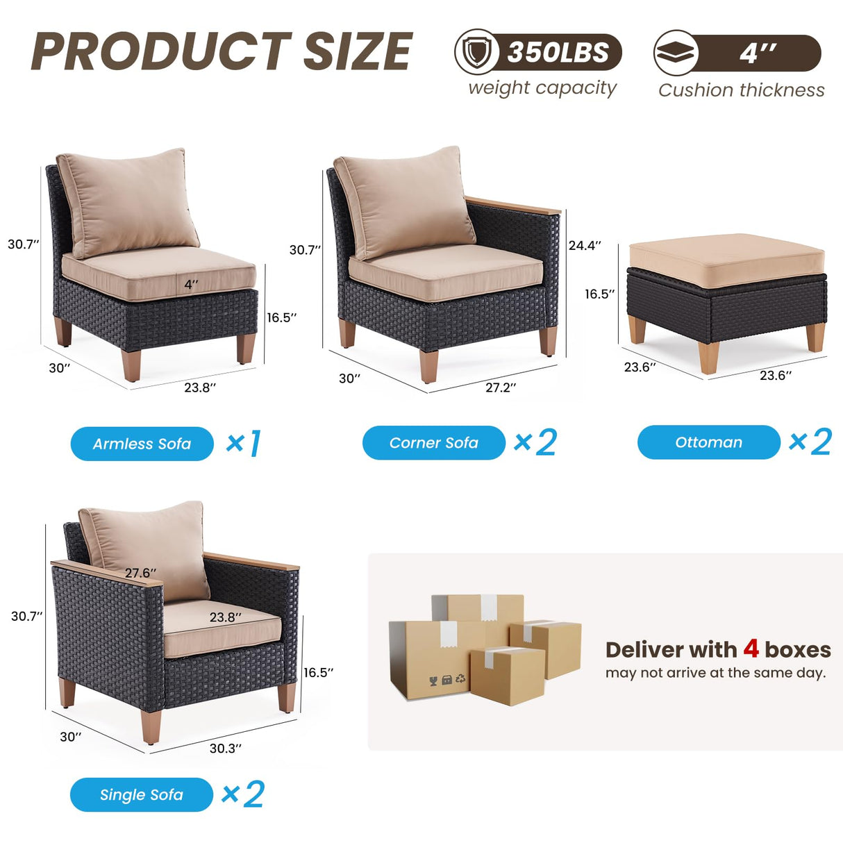 Outdoor Furniture Set, 7 Piece Patio Sectional Furniture Set with Cushions