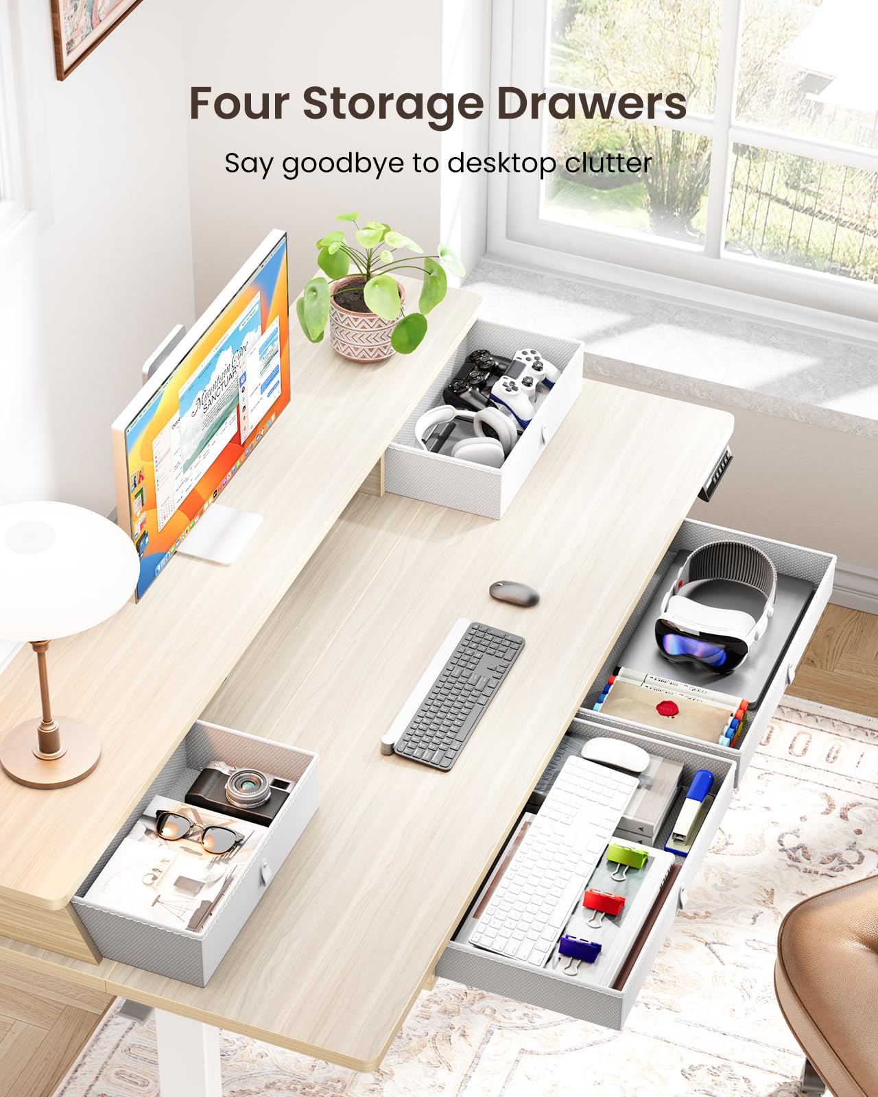 Standing Desk with Drawers, 55 x 30 Inches Height Adjustable Desk with Storage