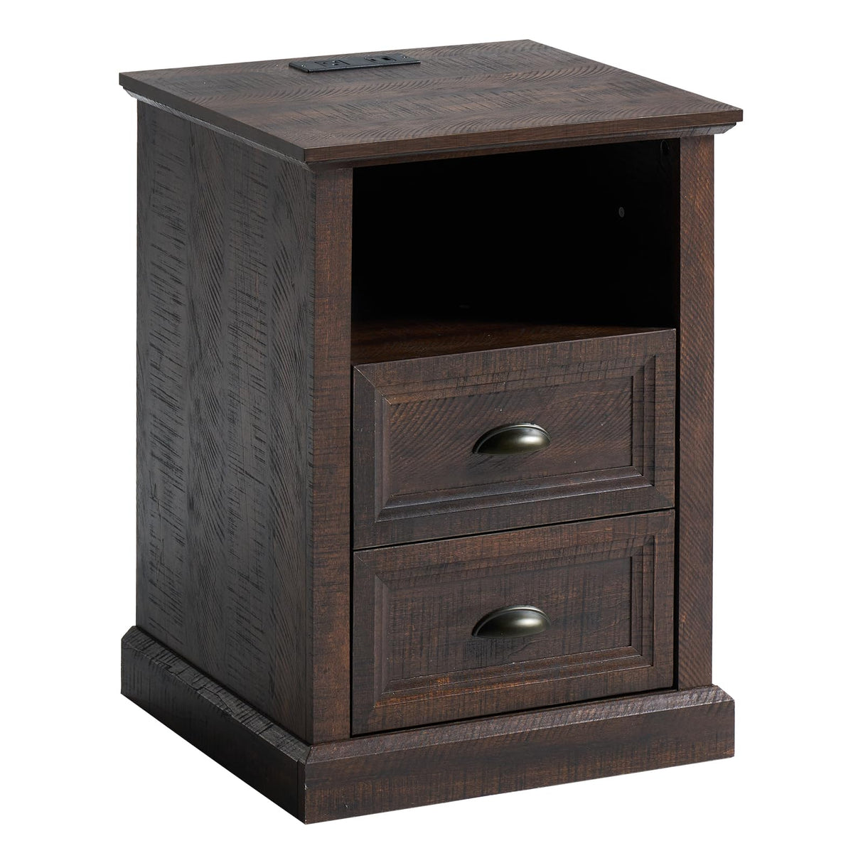 Farmhouse End Table with Charging Station, Nightstand