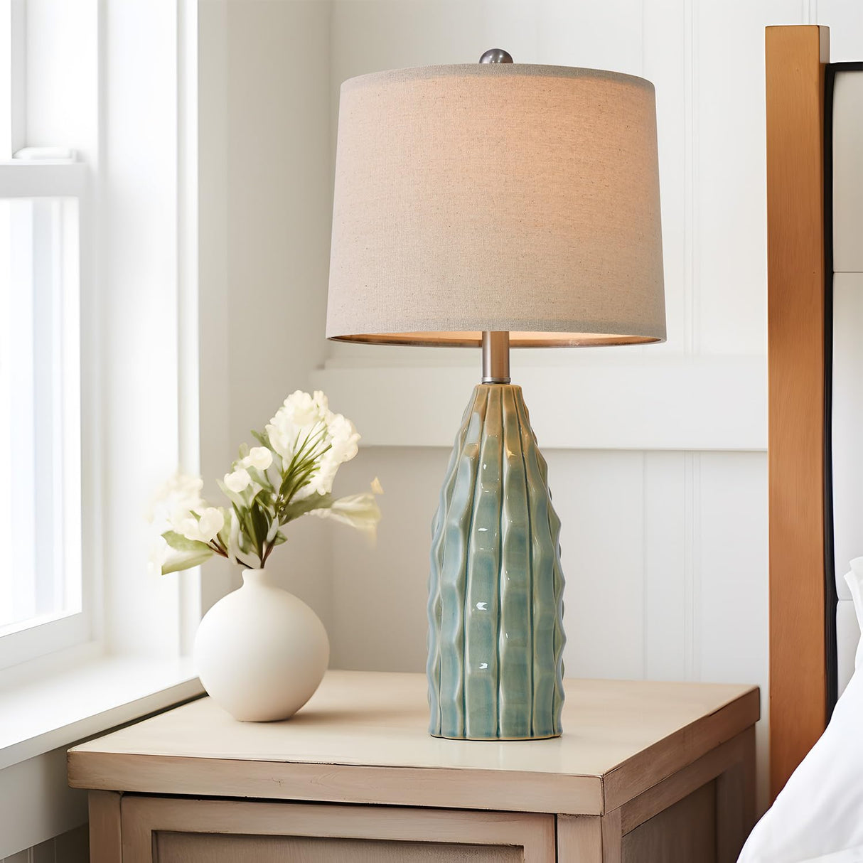 23.75" Modern Green Ceramic Lamps Set of 2 for Living Room Study Room Office Dorm