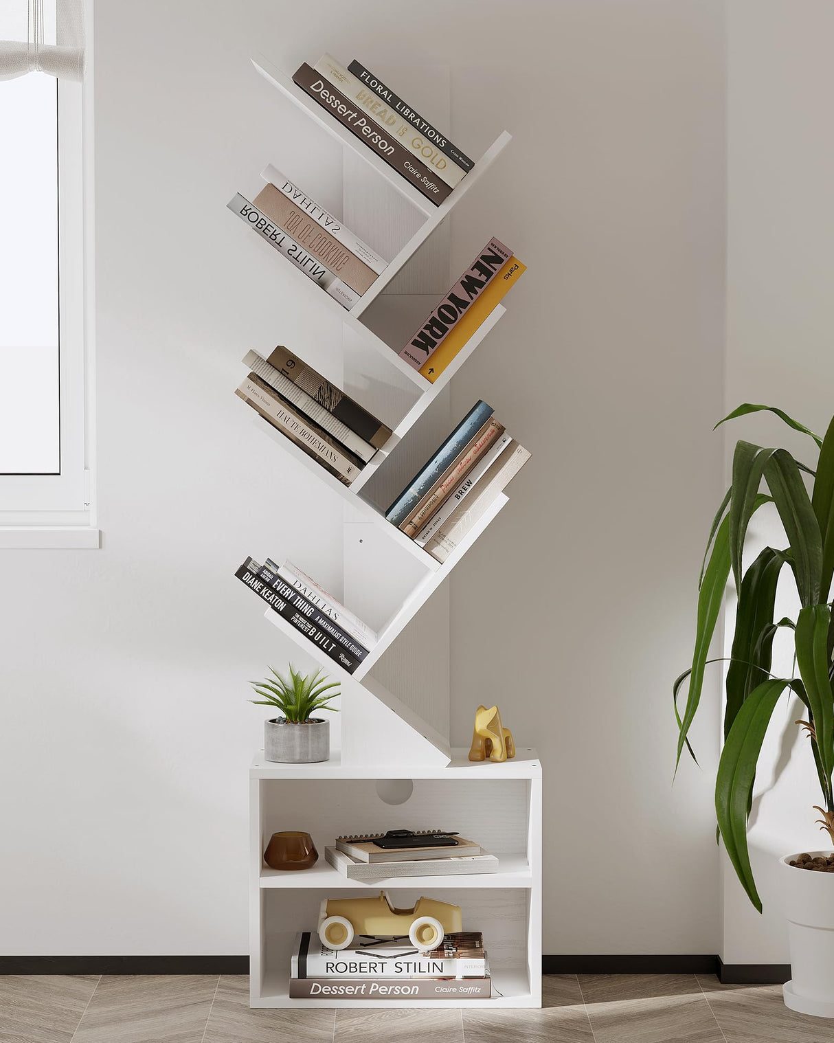 SUNMORY Tree Bookshelf, Brown and White