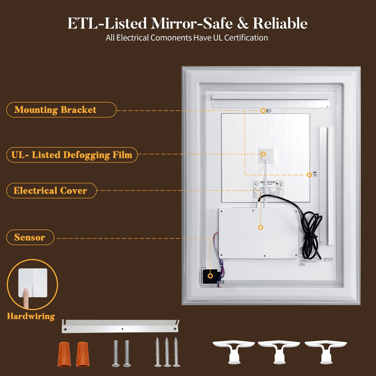 LED Bathroom Mirror 24x32 - Dimmable, Anti-Fog, Hand Wave Control