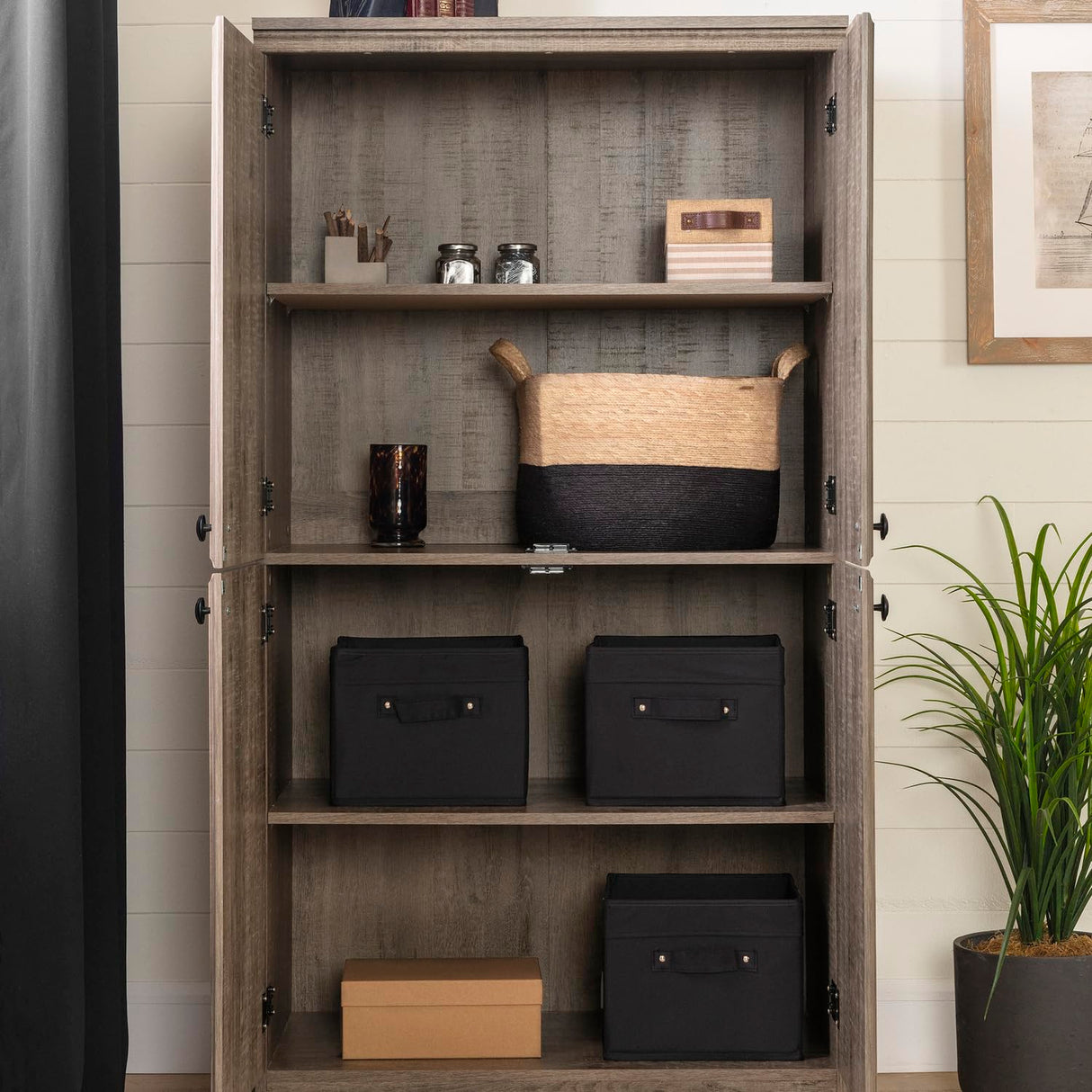Morgan 4-Door Storage Cabinet-Weathered Oak