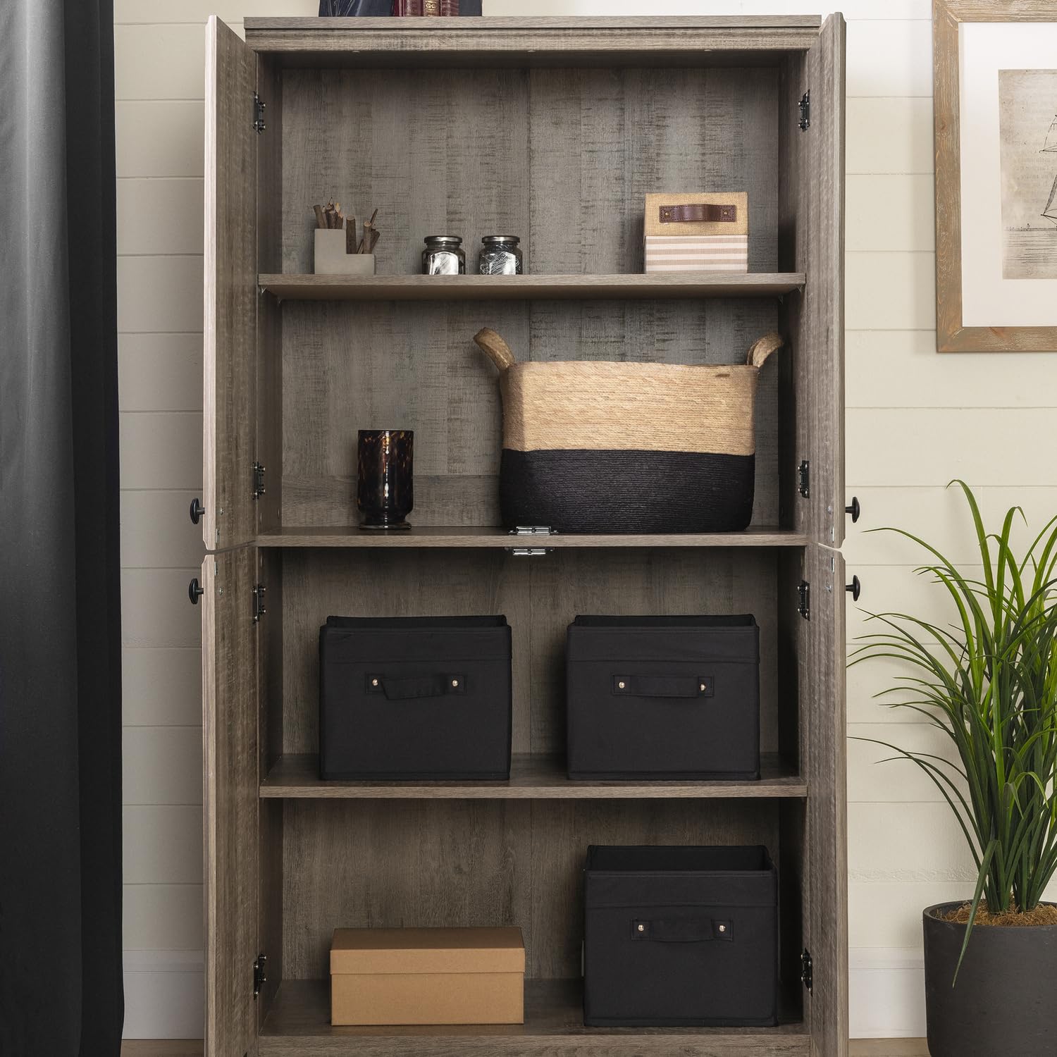 Morgan 4-Door Storage Cabinet-Weathered Oak