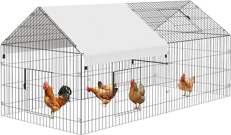 Metal Chicken Coop 86"×40"×40" Chicken Run with Waterproof Cover Portable Poultry Cage Walk in Hen House