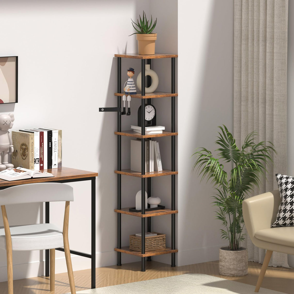 Homedawn Corner Shelf, Corner Bookcase, Industrial 6-Tier Square Shelf Stand Display Rack,Wall Corner Bookshelf,Tall Shelf Plant Stand for Small Spaces, Living Room, Home Office, Kitchen