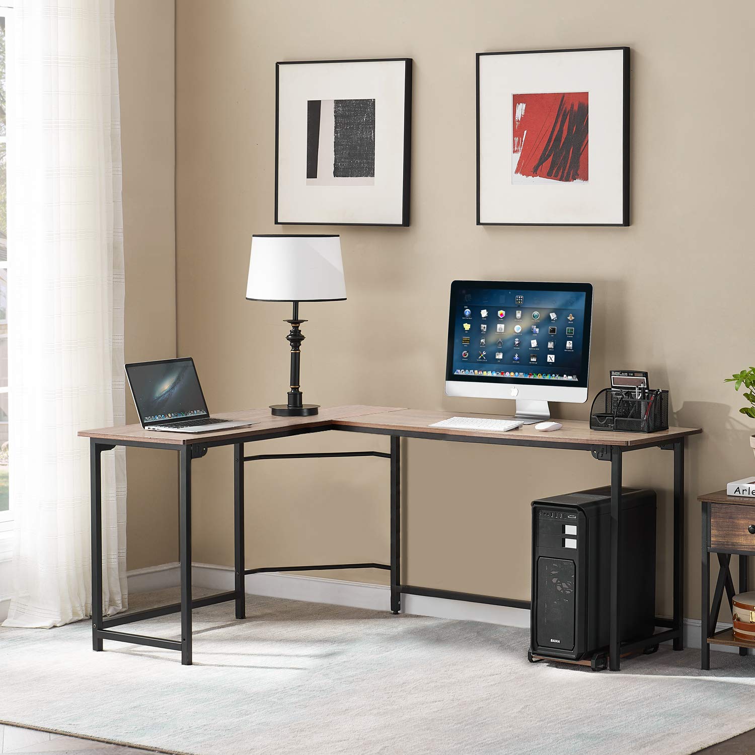 Modern L-Shaped Corner Computer Desk with CPU Stand/PC Laptop Study