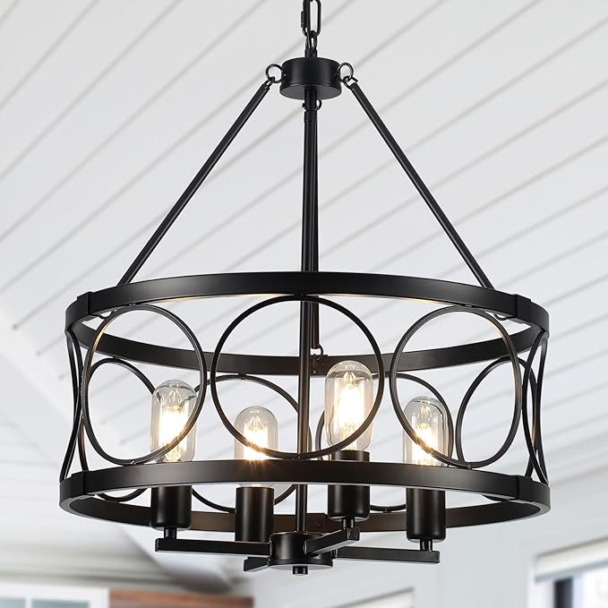 5 Light Chandelier 18.9''Drum Farmhouse Chandeliers for Dining Room Light Fixture Black