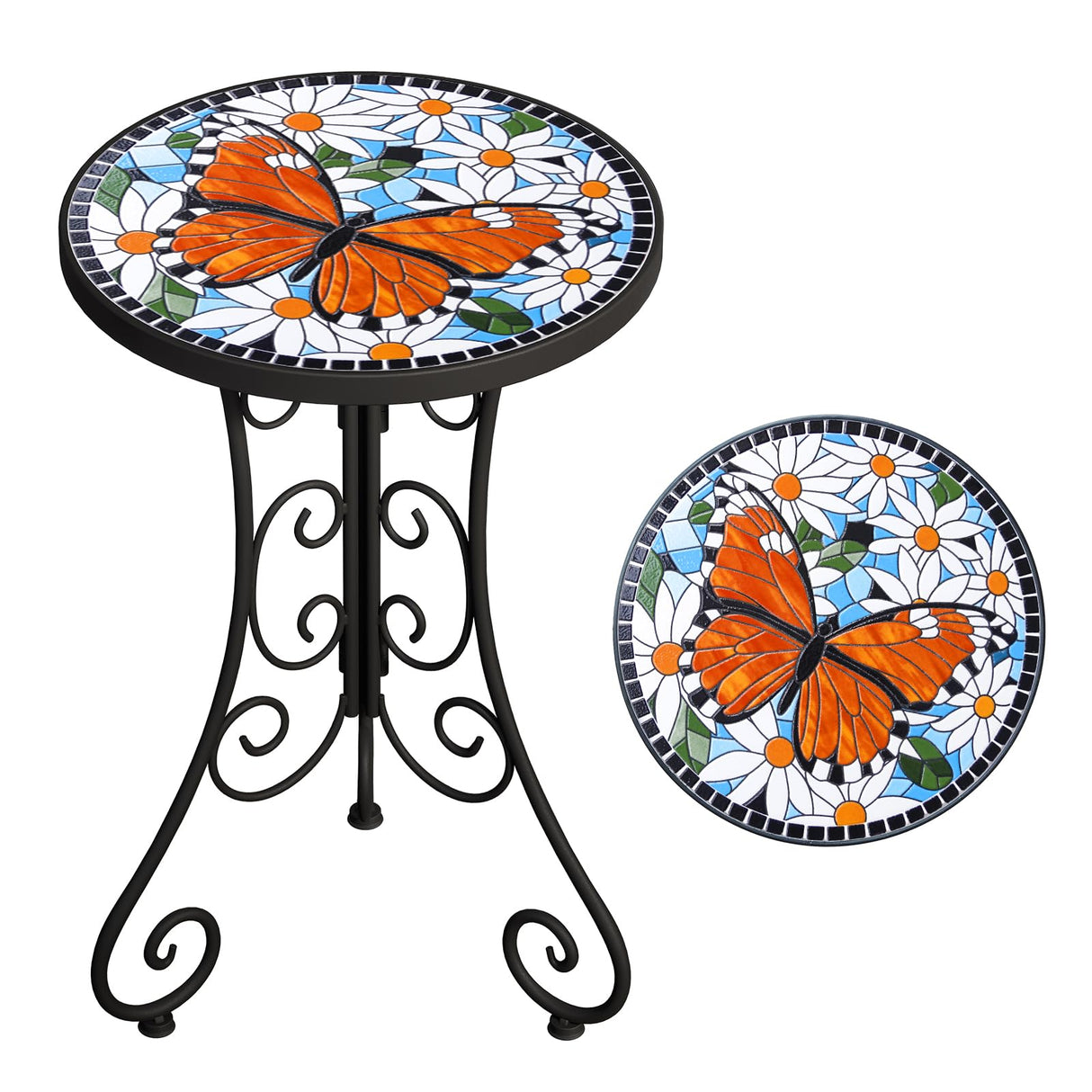 Mosaic Outdoor Side Table, Patio Side Table, Weather Resistant 14" Diameter 21" H Ceramic