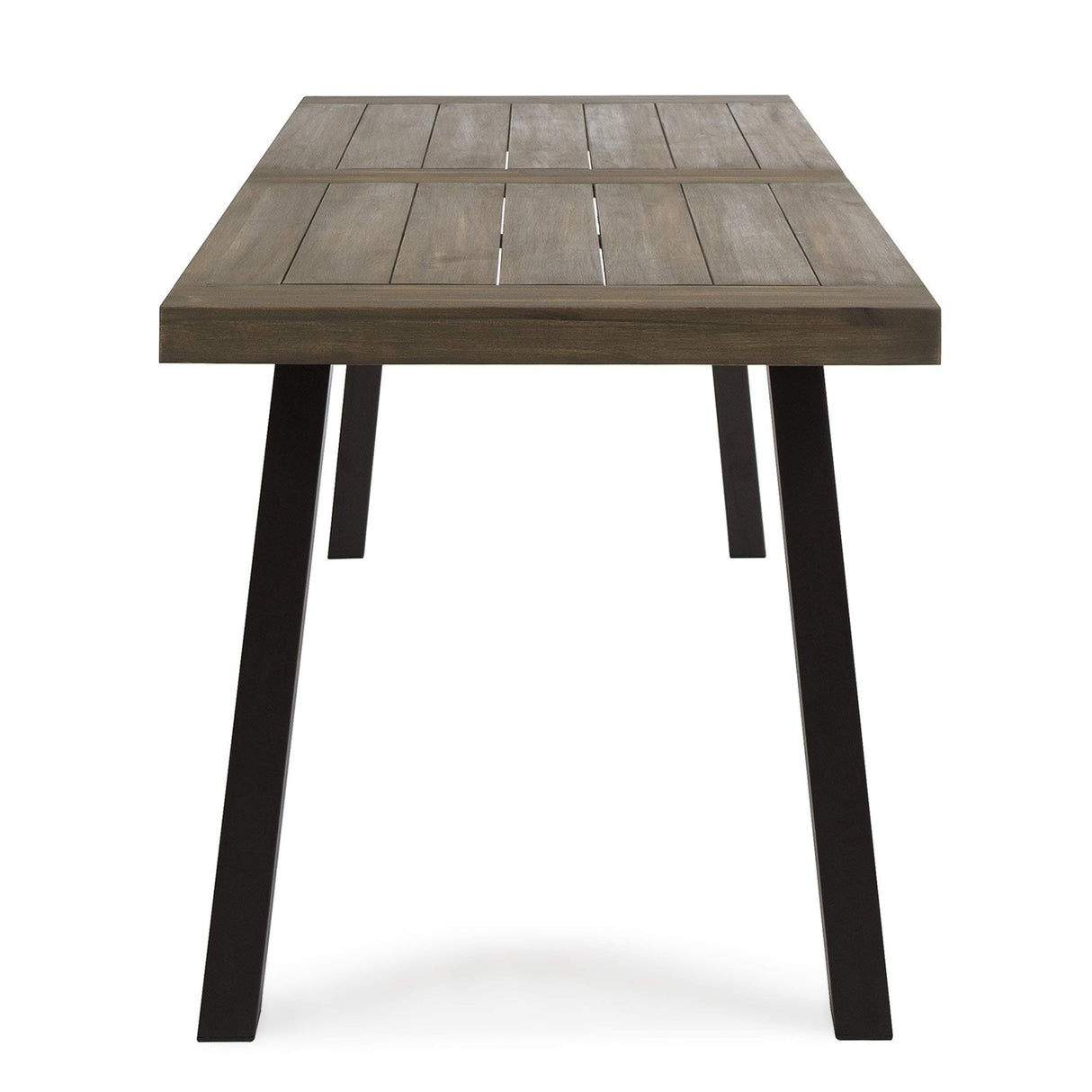 Della Outdoor Acacia Wood Dining Table with Metal Legs, Grey