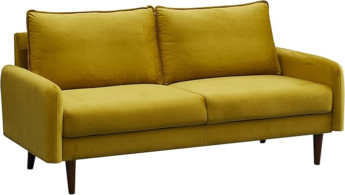 Velvet Loveseat Mid-Century Modern Sofa Tufted Couch with Wooden Legs for Living Room - Beige