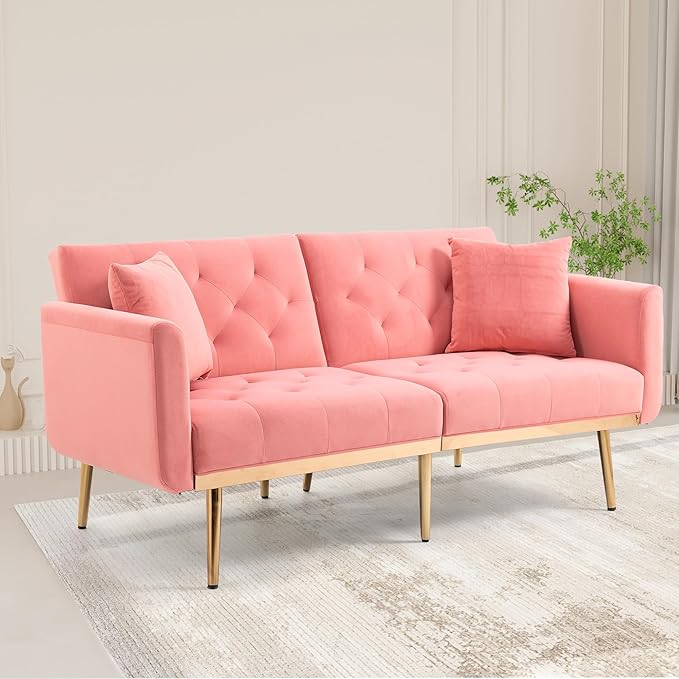 Mid-Century Modern Velvet Loveseat, Petite Accent Sofa Couch