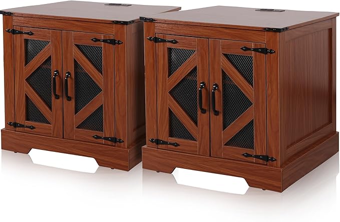 24'' Wood Mid Century Modern Night Stand with Charging Station, Drawers and Adjustable