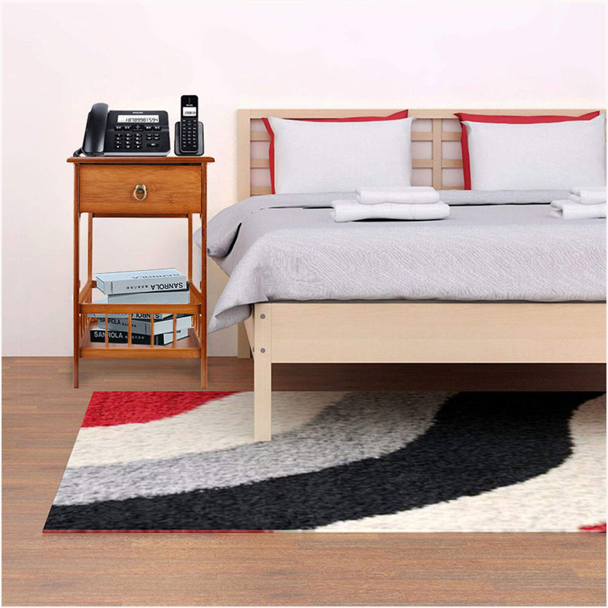 Bamboo End Side Table Nightstand with Drawer for Bedroom