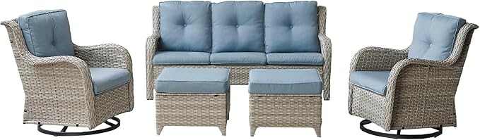Wicker Patio Furniture Set - 5 Piece Rattan Outdoor Sectional Conversation Sets