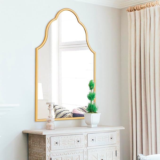 Arched Mirror for Wall, Bathroom Mirror with Wood Frame