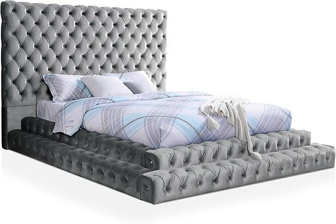 Sable Fabric Upholstered Step Up King-Size Platform Bed with Oversized Headboard