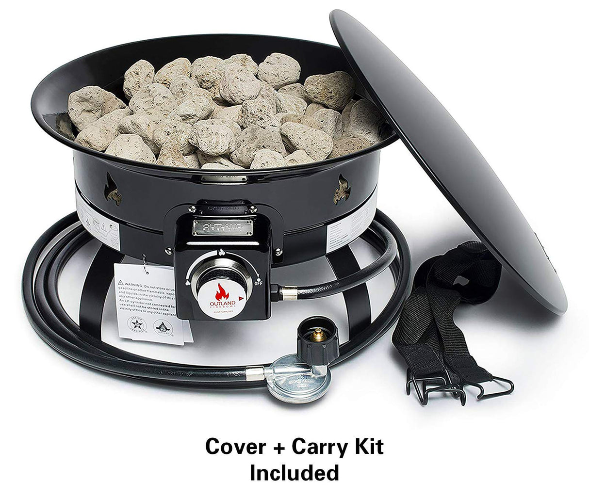 Outland Living Portable Propane Fire Pit, 19 - inch, 58,000 BTU with Fire Pit Cover & Carry Kit, Smokeless Gas Firebowl | Perfect for Camping, Patio, Backyard, Tailgating, Deck, RV| Black 893 Deluxe - Bircata
