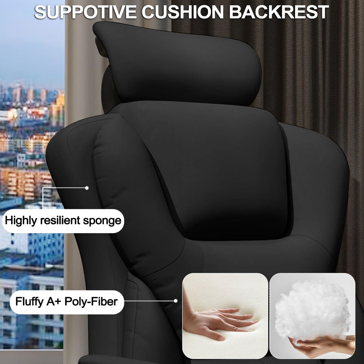HDHNBA Office Chair Big and Tall Computer Gaming Chairs with Foot Rest Comfortable Lumbar Support Ergonomic High Back Reclining Desk Chairs PU leather Executive Office Work Chair, Black