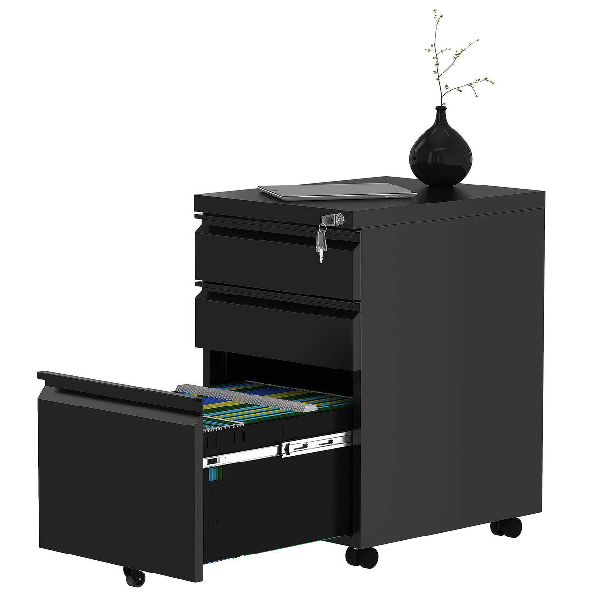 3-Drawer Mobile File Cabinet with Lock, Office Storage Filing Cabinet for Legal/Letter Size