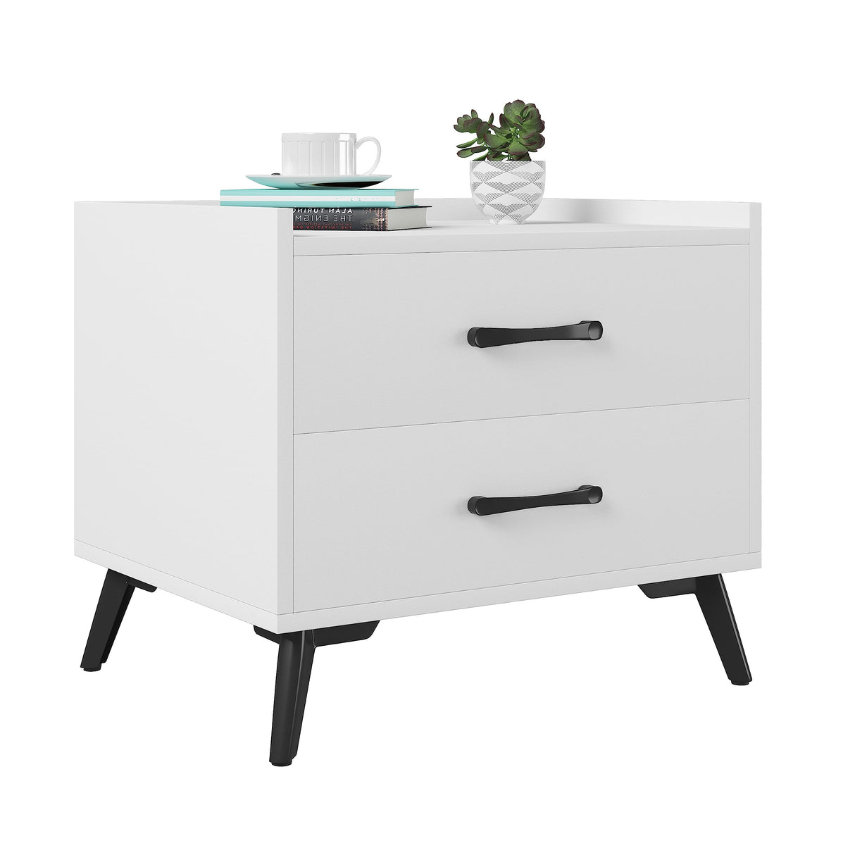 Nightstand with 2 Drawers: White Besides